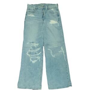 American Eagle Women's High Rise Baggy Wide Leg Distressed Light Blue Jeans